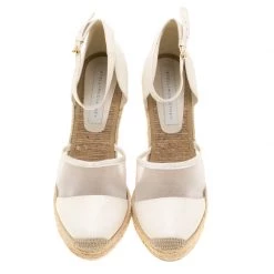 Stella McCartney White Mesh And Faux Leather Espadrille Ankle Strap Wedge Sandals Size 40 For Women -Stella McCartney Sales luxury women stella mccartney used shoes p186117 005