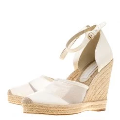 Stella McCartney White Mesh And Faux Leather Espadrille Ankle Strap Wedge Sandals Size 40 For Women -Stella McCartney Sales luxury women stella mccartney used shoes p186117 008