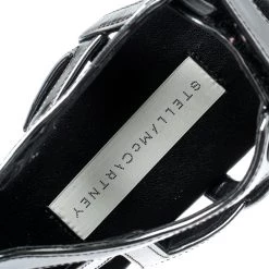 Stella McCartney Metallic Dull Silver Cut Out Faux Leather Hackney Printed Wedge Platform Sandals Size 37 For Women -Stella McCartney Sales luxury women stella mccartney used shoes p186359 002