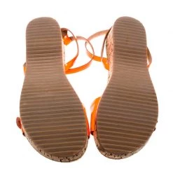 Stella McCartney Neon Orange Faux Leather Linda Ankle Strap Flat Sandals Size 35 For Women -Stella McCartney Sales luxury women stella mccartney used shoes p186617 001