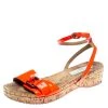 Stella McCartney Neon Orange Faux Leather Linda Ankle Strap Flat Sandals Size 35 For Women -Stella McCartney Sales luxury women stella mccartney used shoes p186617 003