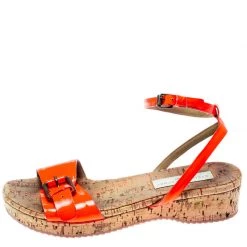 Stella McCartney Neon Orange Faux Leather Linda Ankle Strap Flat Sandals Size 35 For Women -Stella McCartney Sales luxury women stella mccartney used shoes p186617 004