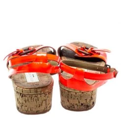 Stella McCartney Neon Orange Faux Leather Linda Ankle Strap Flat Sandals Size 35 For Women -Stella McCartney Sales luxury women stella mccartney used shoes p186617 005