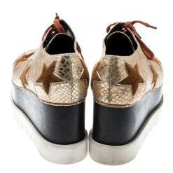 Stella McCartney Metallic Gold Python Effect Faux Leather And Faux Fur Elyse Star Platform Derby Size 38 For Women -Stella McCartney Sales luxury women stella mccartney used shoes p193835 005