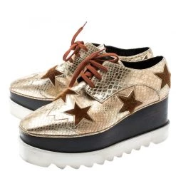 Stella McCartney Metallic Gold Python Effect Faux Leather And Faux Fur Elyse Star Platform Derby Size 38 For Women -Stella McCartney Sales luxury women stella mccartney used shoes p193835 007