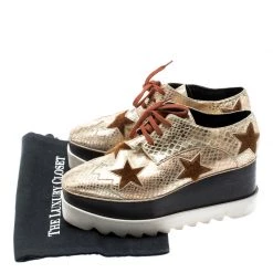 Stella McCartney Metallic Gold Python Effect Faux Leather And Faux Fur Elyse Star Platform Derby Size 38 For Women -Stella McCartney Sales luxury women stella mccartney used shoes p193835 008