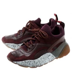 Stella McCartney Burgundy Fabric And Faux Suede Eclypse Lace Up Sneakers Size 38 For Women -Stella McCartney Sales luxury women stella mccartney used shoes p195282 007