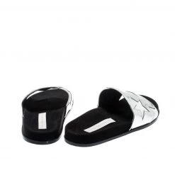 Stella McCartney Metallic Silver/White Leather Star Flat Slides Size 38 For Women -Stella McCartney Sales luxury women stella mccartney used shoes p198266 004