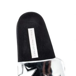 Stella McCartney Metallic Silver/White Leather Star Flat Slides Size 38 For Women -Stella McCartney Sales luxury women stella mccartney used shoes p198266 005