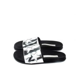 Stella McCartney Metallic Silver/White Leather Star Flat Slides Size 38 For Women -Stella McCartney Sales luxury women stella mccartney used shoes p198266 007