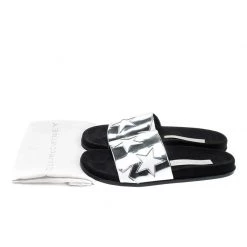 Stella McCartney Metallic Silver/White Leather Star Flat Slides Size 38 For Women -Stella McCartney Sales luxury women stella mccartney used shoes p198266 008
