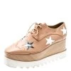 Stella McCartney Beige Faux Leather Elyse Star Platform Lace Up Derby Size 38.5 For Women