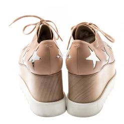 Stella McCartney Beige Faux Leather Elyse Star Platform Lace Up Derby Size 38.5 For Women -Stella McCartney Sales luxury women stella mccartney used shoes p200826 005