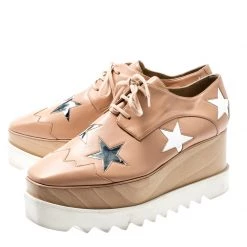 Stella McCartney Beige Faux Leather Elyse Star Platform Lace Up Derby Size 38.5 For Women -Stella McCartney Sales luxury women stella mccartney used shoes p200826 007