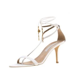Stella McCartney White Faux Leather Open Toe T-Strap Sandals Size 39 For Women