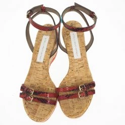 Stella McCartney Snake Embossed Linda Cork Wedge Sandals Size 39 For Women -Stella McCartney Sales luxury women stella mccartney used shoes p20455 0004