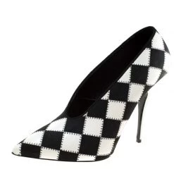 Stella McCartney Monochrome Checked Faux Leather Pointed Toe Pumps Size 38 For Women