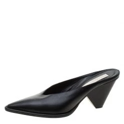 Stella McCartney Black Faux Leather Sabot Pointed Mules Size 39 For Women -Stella McCartney Sales luxury women stella mccartney used shoes p208102 004