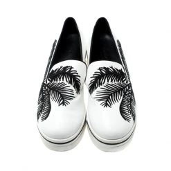 Stella McCartney Monochrome Faux Leather Binx Palm Tree Embroidered Platform Slip On Sneakers Size 38 For Women -Stella McCartney Sales luxury women stella mccartney used shoes p212222 004