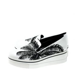 Stella McCartney Monochrome Faux Leather Binx Palm Tree Embroidered Platform Slip On Sneakers Size 38 For Women -Stella McCartney Sales luxury women stella mccartney used shoes p212222 008