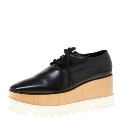 Stella McCartney Black Faux Leather Elyse Platform Derby Size 41 For Women