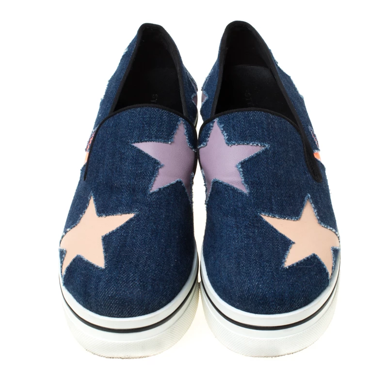 Stella McCartney Blue Denim Star Slip On Sneakers Size 38 For Women 5 Stella McCartney Blue Denim Star Slip On Sneakers Size 38 For Women - Image 3