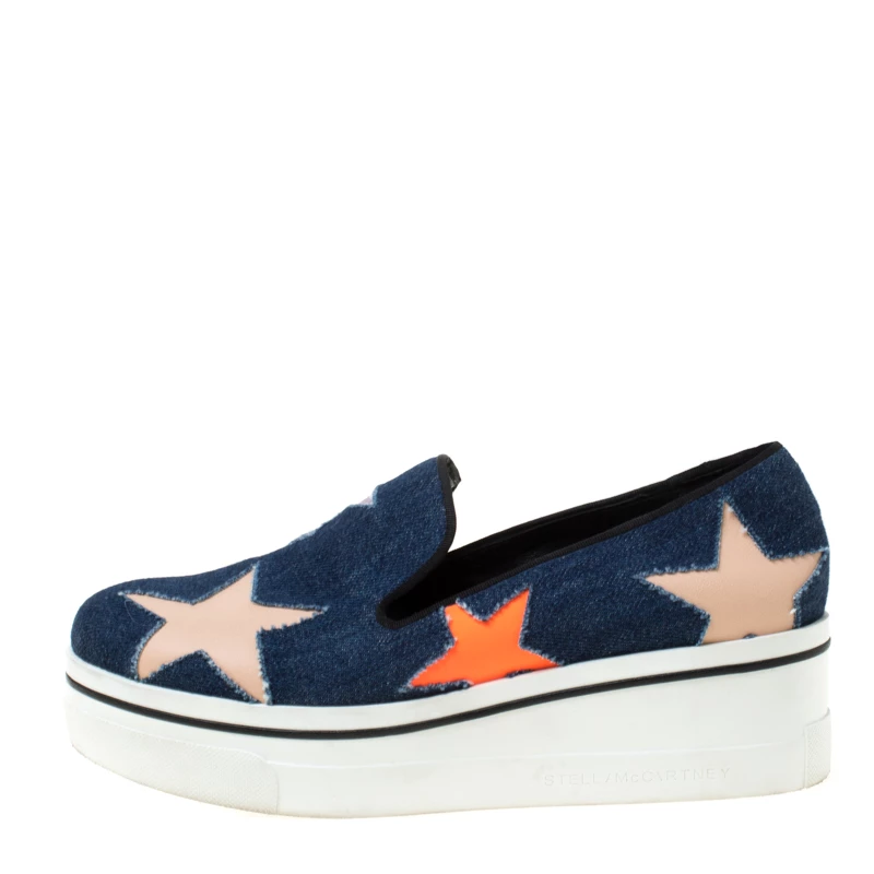 Stella McCartney Blue Denim Star Slip On Sneakers Size 38 For Women 4 Stella McCartney Blue Denim Star Slip On Sneakers Size 38 For Women - Image 2