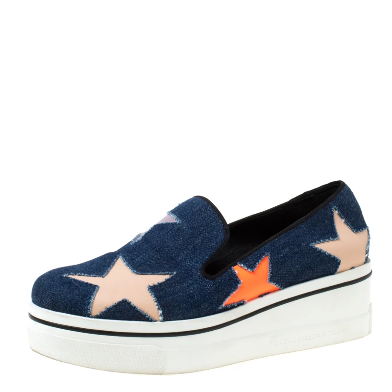 Stella McCartney Blue Denim Star Slip On Sneakers Size 38 For Women 3 Stella McCartney Blue Denim Star Slip On Sneakers Size 38 For Women