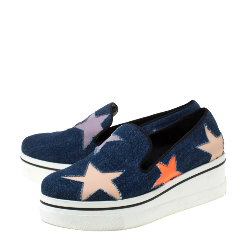 Stella McCartney Blue Denim Star Slip On Sneakers Size 38 For Women 6 Stella McCartney Blue Denim Star Slip On Sneakers Size 38 For Women - Image 4