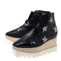 Stella McCartney Black Faux Leather Elyse Star Platform Lace Up Booties Size 36 For Women -Stella McCartney Sales luxury women stella mccartney used shoes p217277 007