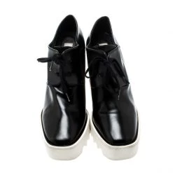 Stella McCartney Black Faux Leather Leana Wooden Wedge Lace-Up Oxfords Size 39 For Women -Stella McCartney Sales luxury women stella mccartney used shoes p222850 005