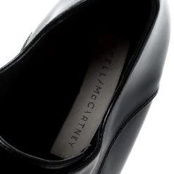 Stella McCartney Black Faux Leather Leana Wooden Wedge Lace-Up Oxfords Size 39 For Women -Stella McCartney Sales luxury women stella mccartney used shoes p222850 006