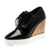 Stella McCartney Black Faux Leather Leana Wooden Wedge Lace-Up Oxfords Size 39 For Women -Stella McCartney Sales luxury women stella mccartney used shoes p222850 008