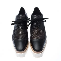 Stella McCartney Black Woven Faux Leather Elyse Platform Derby Size 35 For Women 12 Stella McCartney Black Woven Faux Leather Elyse Platform Derby Size 35 For Women -Stella McCartney Sales luxury women stella mccartney used shoes p224422 007