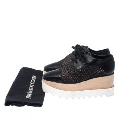Stella McCartney Black Woven Faux Leather Elyse Platform Derby Size 35 For Women 17 Stella McCartney Black Woven Faux Leather Elyse Platform Derby Size 35 For Women -Stella McCartney Sales luxury women stella mccartney used shoes p224422 008