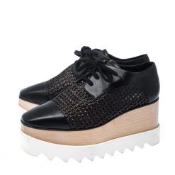 Stella McCartney Black Woven Faux Leather Elyse Platform Derby Size 35 For Women 13 Stella McCartney Black Woven Faux Leather Elyse Platform Derby Size 35 For Women -Stella McCartney Sales luxury women stella mccartney used shoes p224422 009