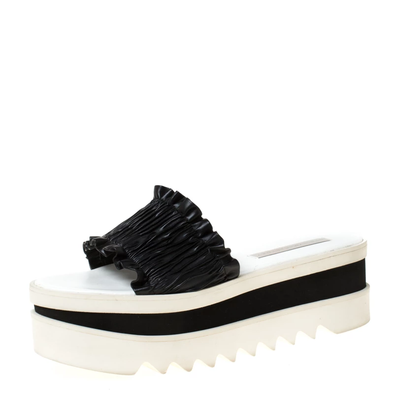 Stella McCartney Black Ruffle Faux Leather Platform Slide Size 41 For Women 3 Stella McCartney Black Ruffle Faux Leather Platform Slide Size 41 For Women