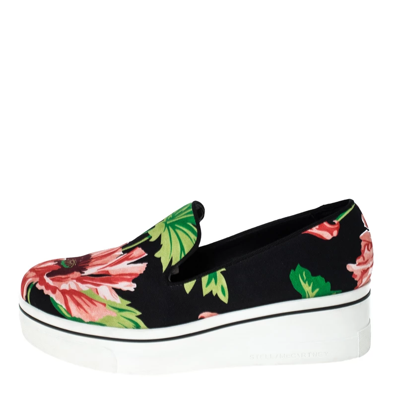 Stella McCartney Black Floral Printed Canvas Slip On Sneakers Size 41 For Women 4 Stella McCartney Black Floral Printed Canvas Slip On Sneakers Size 41 For Women - Image 2