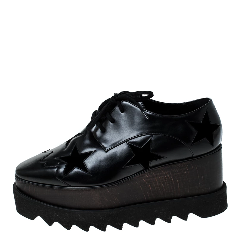 Stella McCartney Black Faux Leather Elyse Star Platform Derby Size 36.5 For Women 4 Stella McCartney Black Faux Leather Elyse Star Platform Derby Size 36.5 For Women - Image 2