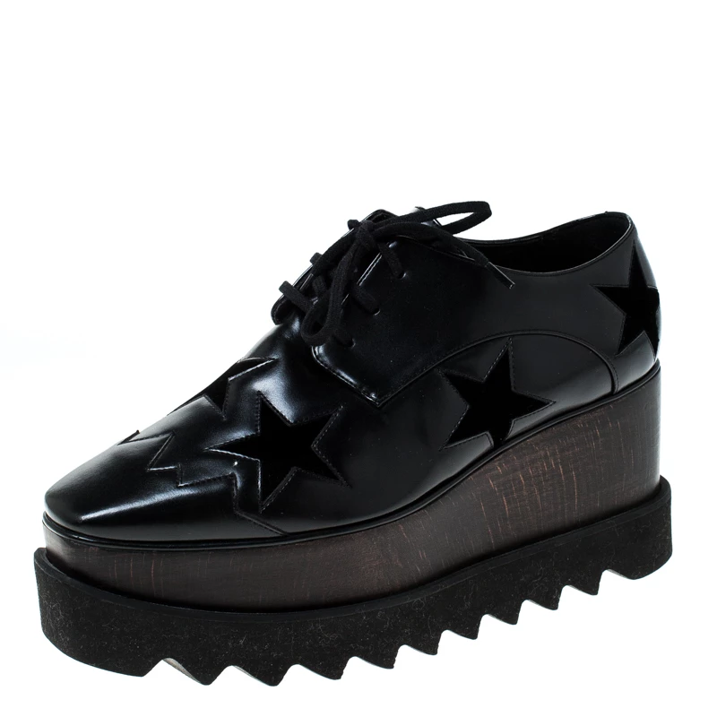 Stella McCartney Black Faux Leather Elyse Star Platform Derby Size 36.5 For Women 3 Stella McCartney Black Faux Leather Elyse Star Platform Derby Size 36.5 For Women