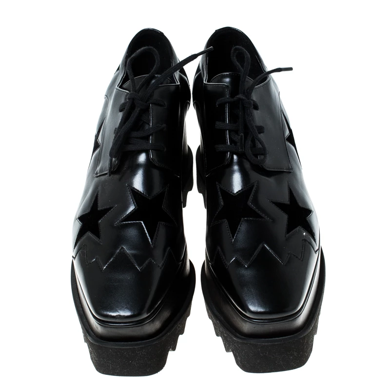 Stella McCartney Black Faux Leather Elyse Star Platform Derby Size 36.5 For Women 5 Stella McCartney Black Faux Leather Elyse Star Platform Derby Size 36.5 For Women - Image 3