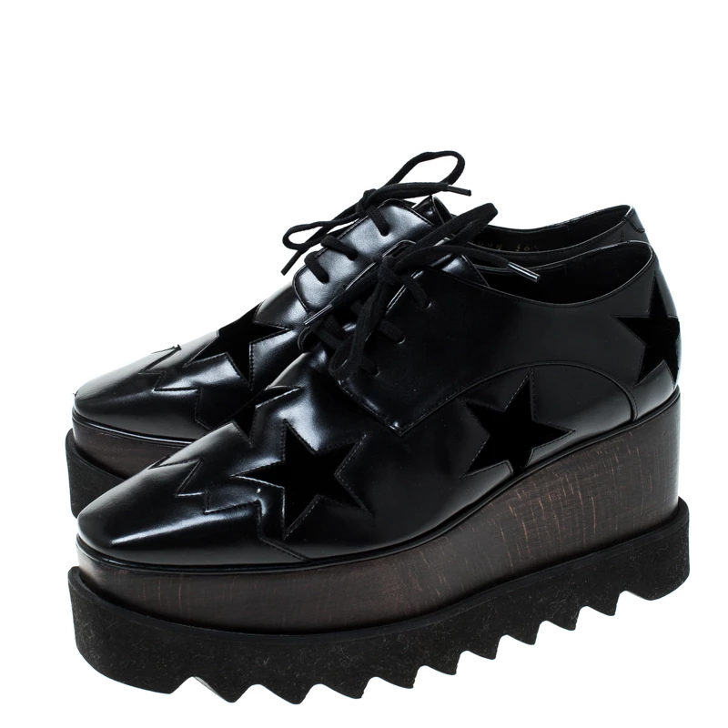 Stella McCartney Black Faux Leather Elyse Star Platform Derby Size 36.5 For Women 6 Stella McCartney Black Faux Leather Elyse Star Platform Derby Size 36.5 For Women - Image 4