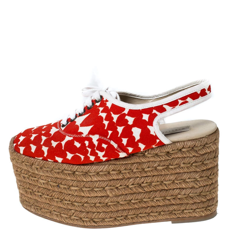 Stella McCartney Orange Canvas Wedge Slingback Platform Espadrille Sandals Size 36 For Women 4 Stella McCartney Orange Canvas Wedge Slingback Platform Espadrille Sandals Size 36 For Women - Image 2
