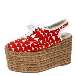 Stella McCartney Orange Canvas Wedge Slingback Platform Espadrille Sandals Size 36 For Women