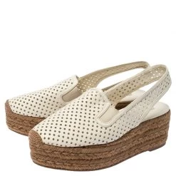 Stella McCartney White Perforated Faux Leather Slingback Espadrilles Platform Sandals Size 38 For Women -Stella McCartney Sales luxury women stella mccartney used shoes p233470 004