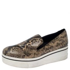 Stella McCartney Beige Faux Python Platform Slip On Sneakers Size 39 For Women