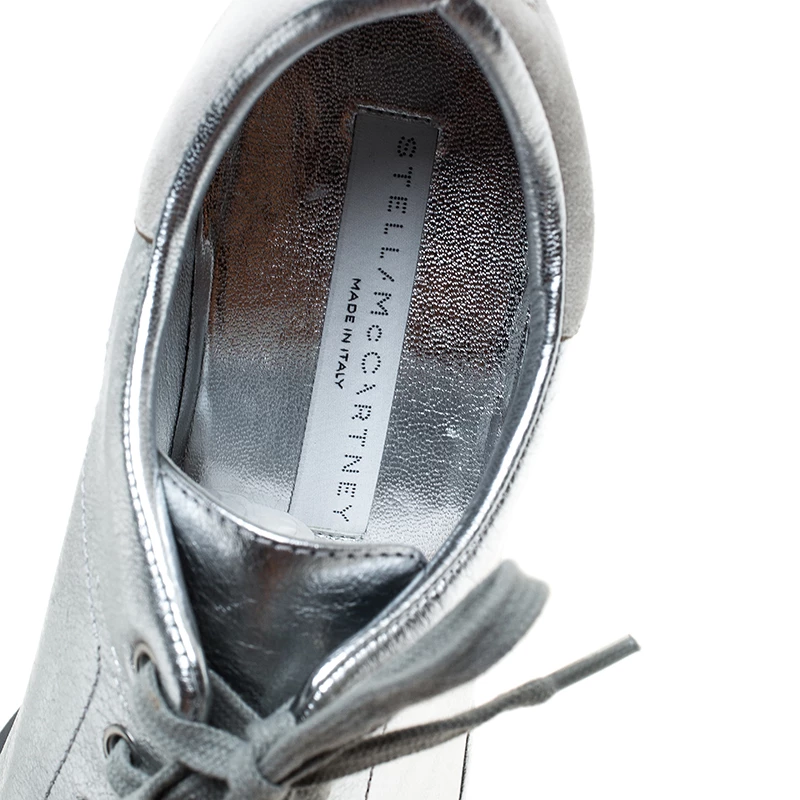 Stella McCartney Silver Metallic Faux Leather Elyse Platform Derby Size 38 For Women 9 Stella McCartney Silver Metallic Faux Leather Elyse Platform Derby Size 38 For Women - Image 7