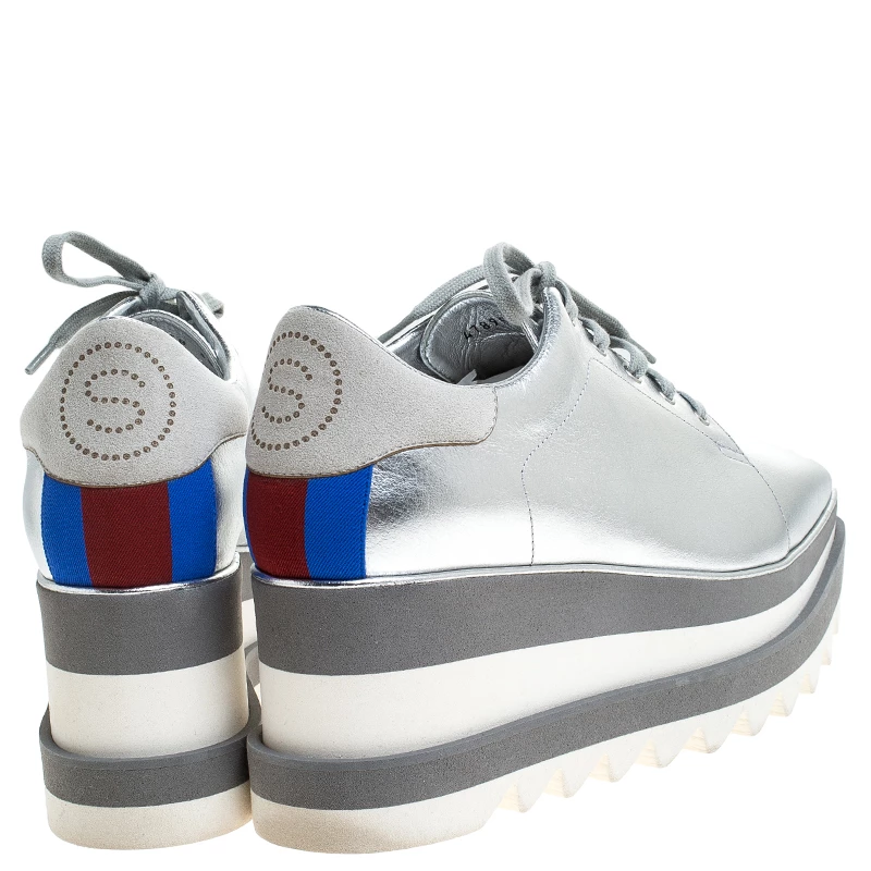 Stella McCartney Silver Metallic Faux Leather Elyse Platform Derby Size 38 For Women 7 Stella McCartney Silver Metallic Faux Leather Elyse Platform Derby Size 38 For Women - Image 5