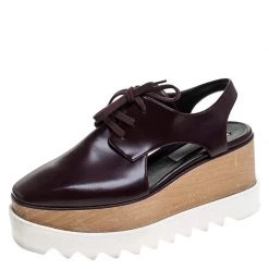 Stella McCartney Burgundy Faux Leather Elyse Cutout Platform Derby Size 36 For Women