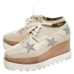 Stella McCartney Beige Faux Leather Elyse Star Platform Lace Up Derby Size 37 For Women -Stella McCartney Sales luxury women stella mccartney used shoes p245247 001